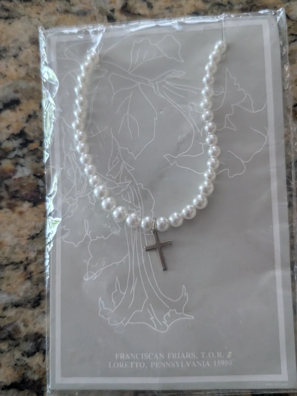 Pearl Bead Necklace with Cross Pendant